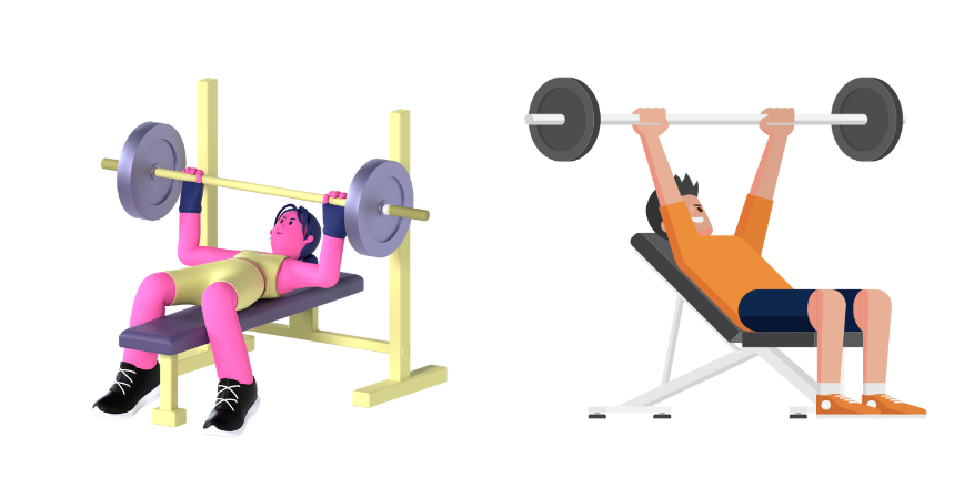 ベンチプレスをしている男女