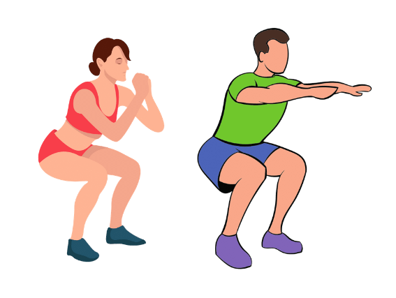 スクワットしている男女